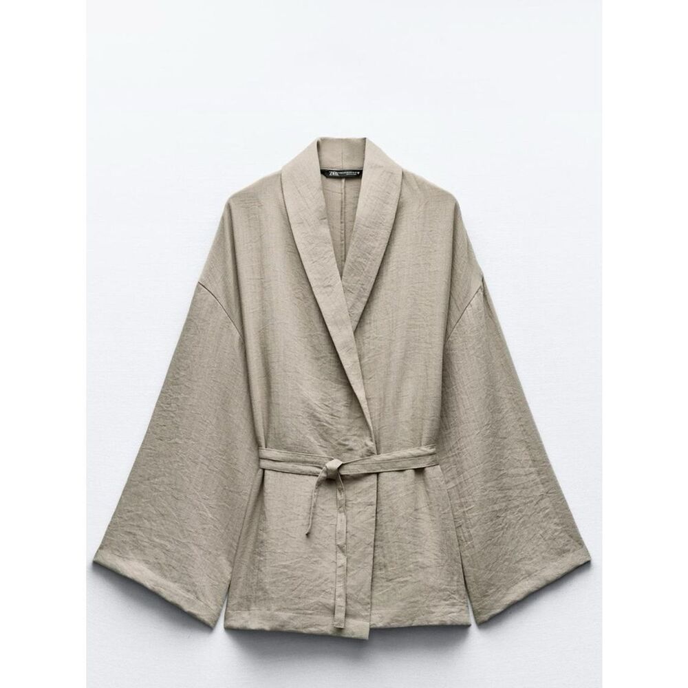 ZARA BELTED TEXTURED KIMONO
DARK BEIGE - Picture 2 of 7